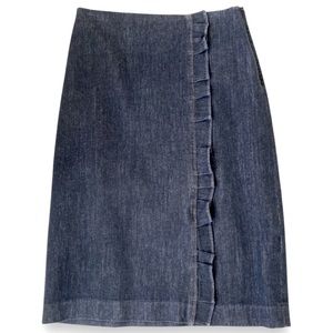 Banana Republic Dark Denim Pencil Midi Skirt Ruffle Seam Straight Jean Size 2